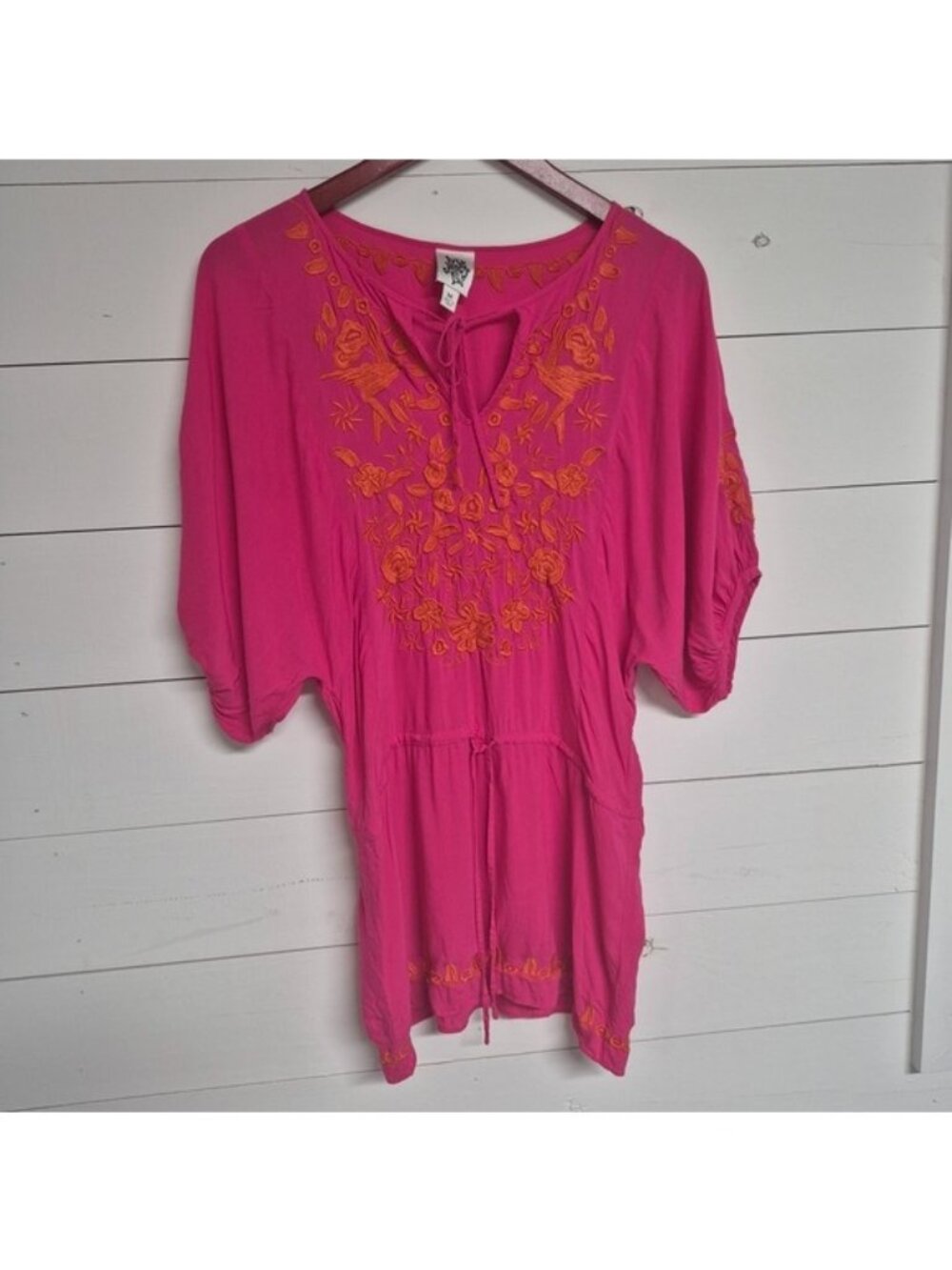 Ivu Jane Women's Pink Boho Embroidered Tunic Top